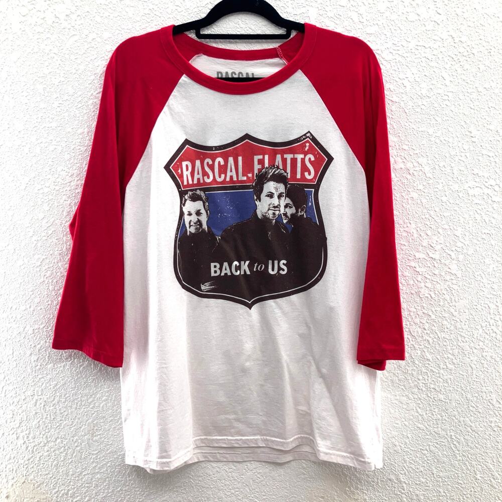 Rascal Flatts White Red Back To Us Tour Concert Band Raglan Baseball Tee T Shirt